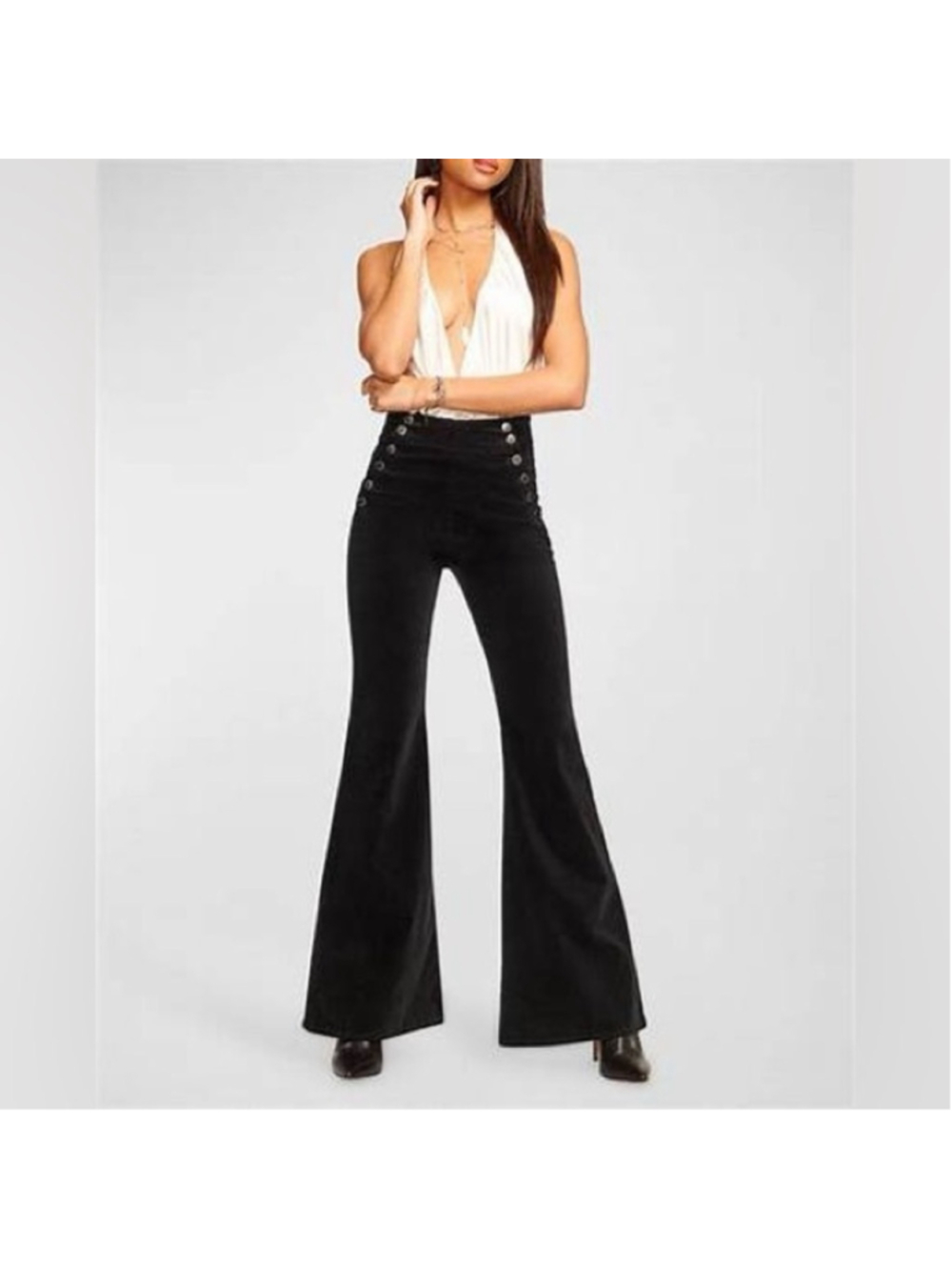 Ramy Brook Romee Velvet Flare Pants black classic nautical whimsy sz 28 NWT